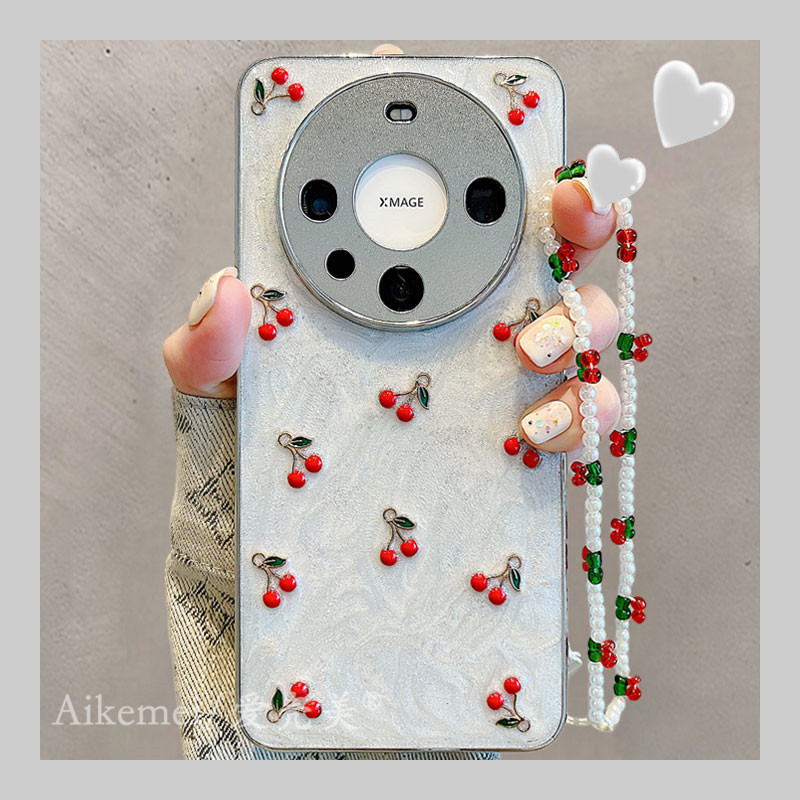 适用华为mate60pro+新款手机壳韩系ins滴胶立体樱桃ma