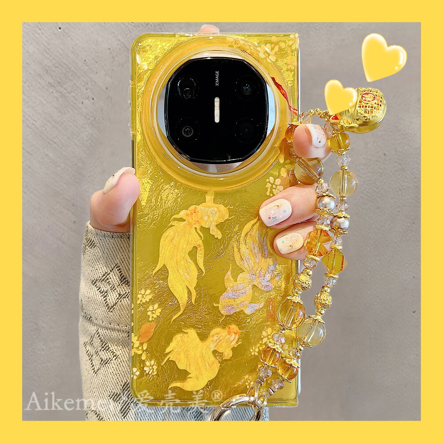 适用华为mateX6折叠屏手机壳新中式国风好运海棠花锦鲤鱼MateX5典藏版链条挂绳matex3双层翻盖防摔保护男女款