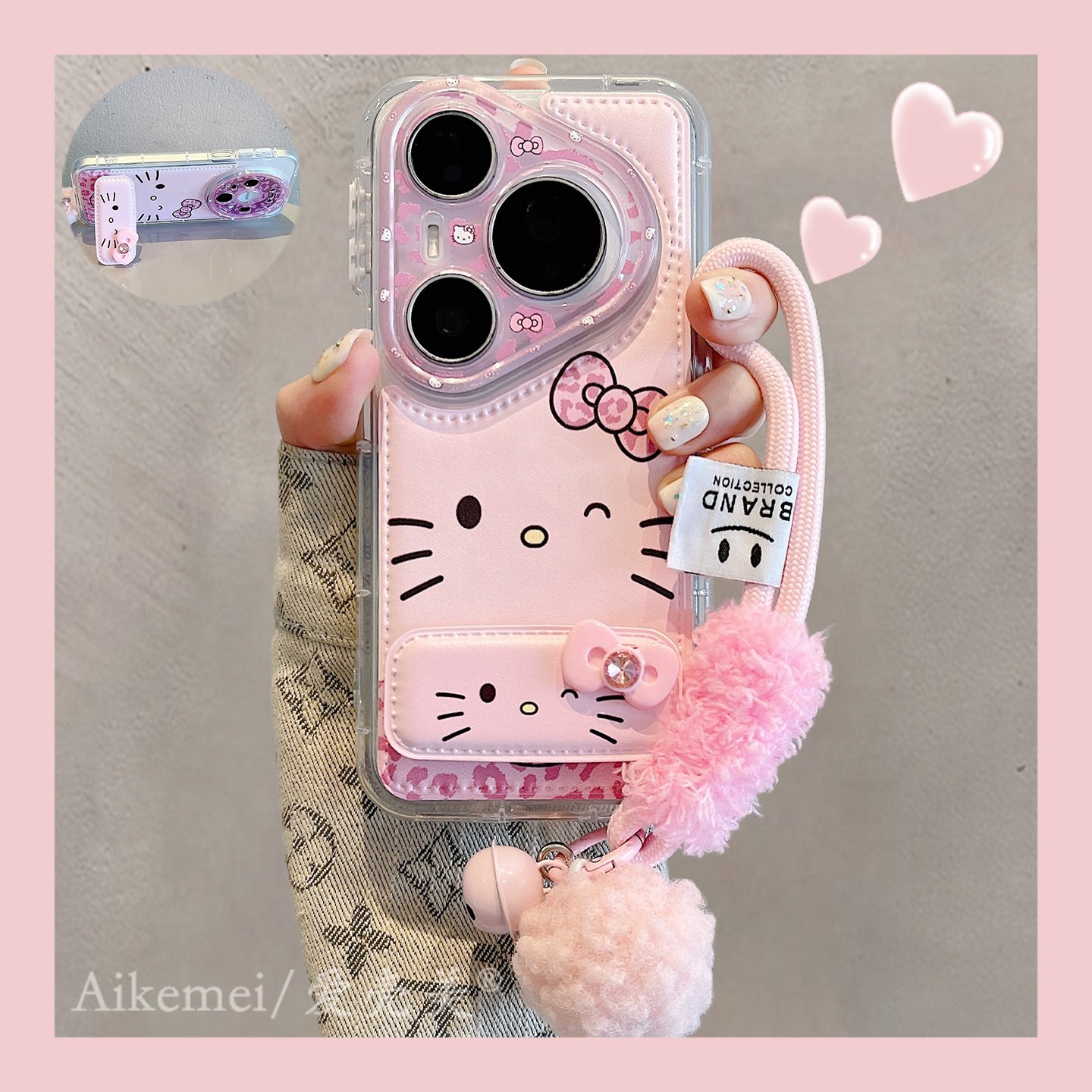 适用华为pura80pro手机壳少女粉色豹纹拼接kt猫表情Pura70pro折叠支架p8070pro气垫皮纹mate80promax链条女款,3C数码配件,手机保护套/壳,淘宝优惠券,粉丝福利购,淘宝优惠卷