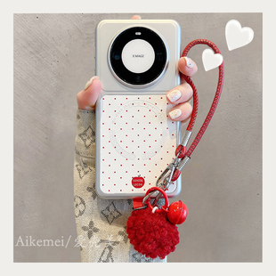 荔枝纹磁吸荣耀magic8pro手绳防摔男女款 适用华为mate80promax手机壳mate70air新年款 红色波点苹果mate70pro