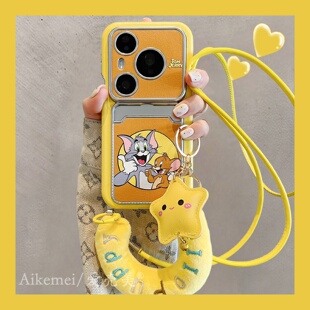 适用华为pura80pro 手机壳可爱卡通猫咪和老鼠卡包Pura70pro斜跨挂绳p8070pro皮质大视窗mate80promax男女款