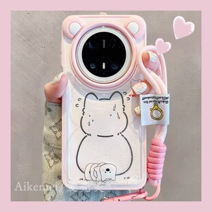 适用华为mate70pro+手机壳可爱卡通立体耳朵mate80promax小狗猫咪滑片Mate60pro编织挂绳pura70pro流沙男女款