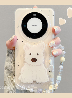 适用华为mate60pro+新款手机壳mate70pro+奶黄色ins风泼墨狗狗考拉支架mate60双层IMD硅胶防摔全包保护女款