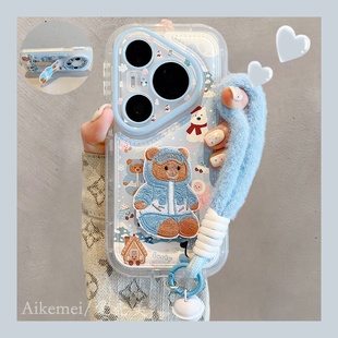 适用华为pura80pro 手机壳韩系卡通雪地可爱jl小动物Pura70pro刺绣支架p8070毛绒挂绳mate80promax防摔男女款