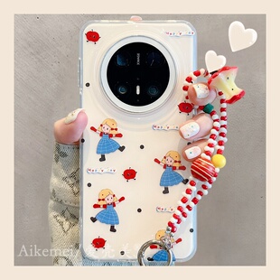 适用华为mate70pro+手机壳韩系可爱蓝格子裙女孩Mate60pro苹果核挂件手绳mate70新款双层pura70pro+防摔女款
