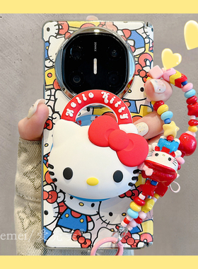 适用华为MateX7典藏版折叠屏手机壳matex6黄色皮质满屏叠叠kt猫MateX5典藏版包包巴士磁吸支架matex3中轴保护