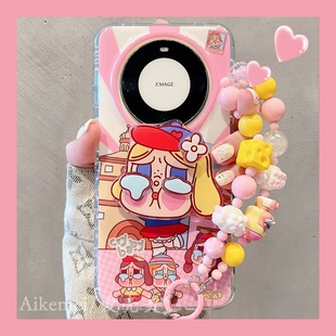 防摔女款 旋转花朵女孩支架mate70链条挂绳Pura8070pro 手机壳可爱卡通运动女孩mate60pro 适用华为mate70pro