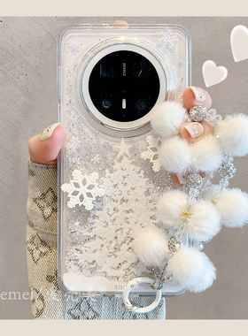 适用华为mate70pro+手机壳冬日透明mate80promax流沙闪粉白色雪花mate60pro+圣诞树链条pura70pro+防摔男女款