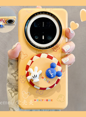 适用华为mate70pro+新款手机壳趣味卡通姜黄色线条米奇mate60pro立体手套米奇磁吸支架mate70防摔菲林硬壳女