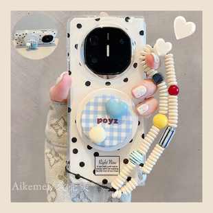 适用华为mateX6折叠屏手机壳韩系简约黑色波点MateX5典藏版立体爱心宝石磁吸支架matex3链条挂绳双层防摔女款