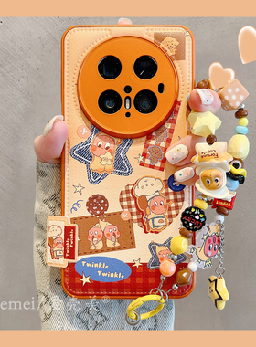 适用华为mate80promax手机壳韩系可爱橙格纹星星插画男孩mate70/60pro气垫皮纹MT70磨砂肤感pura80pro+防摔女