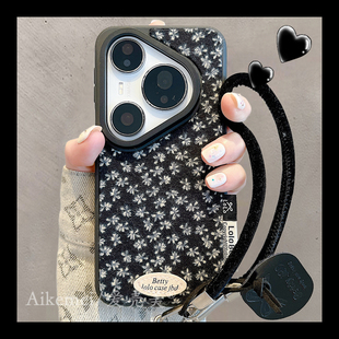 60pro全包防摔p8070pro 女 手机壳秋冬绒布ins复古小碎花pura70pro腕带吊牌挂绳mate80 适用华为pura80pro