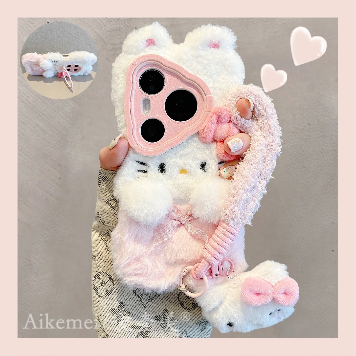 适用华为pura80pro+手机壳秋冬毛绒可爱白粉拼接kt猫咪Pura70pro毛茸茸挂绳p8070镜头支架mate70pro+防摔女款,3C数码配件,手机保护套/壳,淘宝优惠券,粉丝福利购,淘宝优惠卷