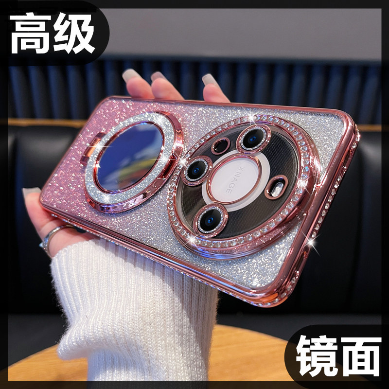 适用于华为mate60pro手机壳新款带镜子高级感女款mate70外壳全包镜头磁吸防摔80带支架硅胶网红爆款女生镜面+