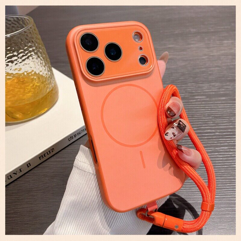 适用于苹果17巨好看手机壳2025新款17promax外壳镜头全包磁吸高级感iphone16保护壳带挂绳女生pm橙色磨砂男士