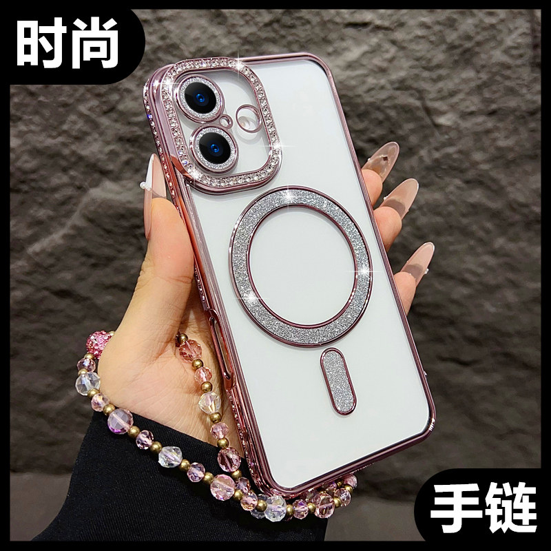 适用iphone16手机壳新款女磁吸全包镜头苹果15promax保护套硅胶透明plus带挂绳防摔14高级感软壳13腕带女生12