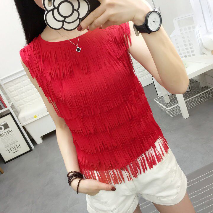 2018夏装新款韩版百搭短款流苏无袖上衣纯色修身雪纺背心气质女装|ruв категории Женская одежда, кружева свитер/шифон рубашка - от Buy2taobao.com для оказания профессиональной услуги покупки агента Taobao