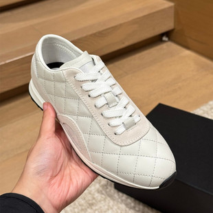 2026新款小香风菱格德训鞋女真皮休闲运动鞋系带板鞋平底球鞋