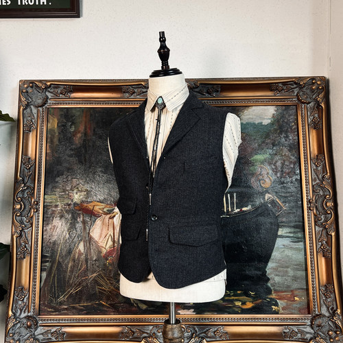 经典人字纹毛呢马甲复古修身马夹