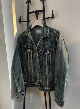 万针刺绣—RL重水洗做旧雷鸟牛仔短款风暴骑士