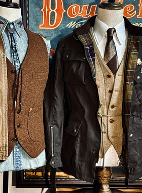 进化！美式复古绅士全棉油蜡布中长款防水猎装机车夹克