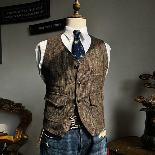 刺度彩点粗花呢毛呢马甲