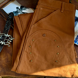 裤 铆钉12.8OZ全棉帆布中高腰直筒双膝补强工装 复古马蹄刺绣 美式