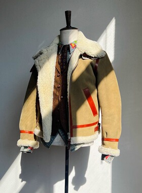 新西兰美利奴无涂原生态高密度羊羔毛B3皮毛一体轰炸机飞行夹克