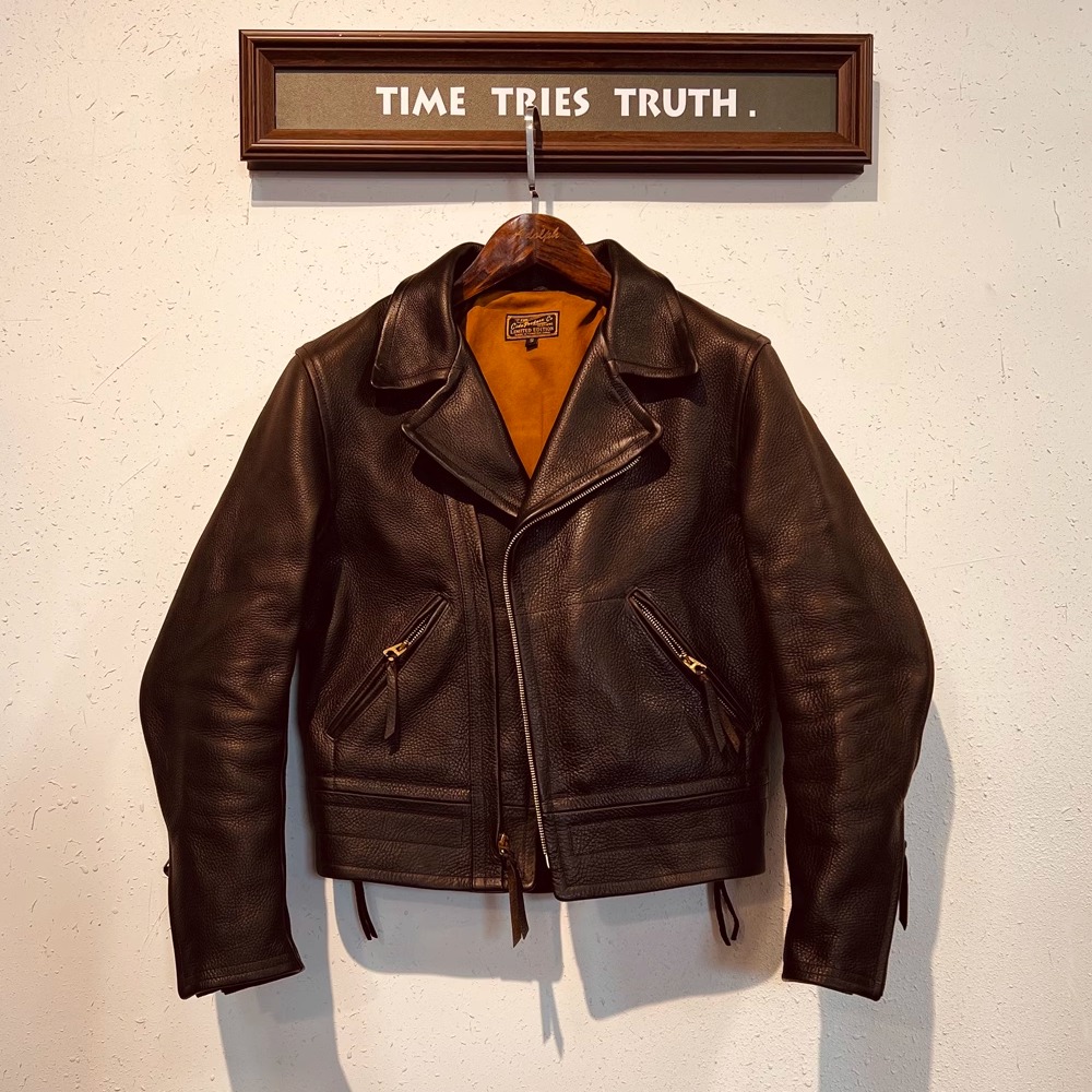 1.6mm重磅牛皮領斜拉機車夾克