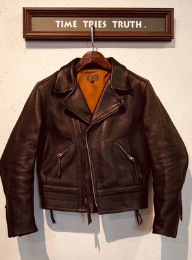 须山哲也翻领斜拉机车夹克四速骑警1.6mm重磅牛皮