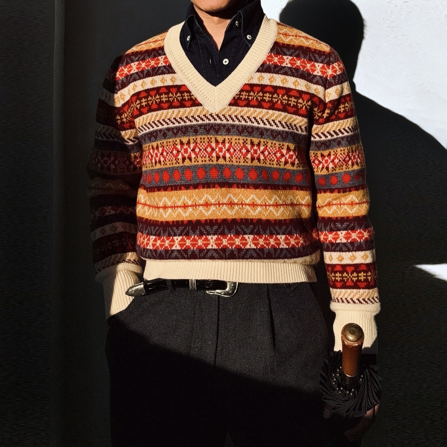 新年氛围感~美式复古重磅羊毛针织提花V领费尔岛毛衣,男装,针织衫/毛衣,淘宝优惠券,粉丝福利购,淘宝优惠卷