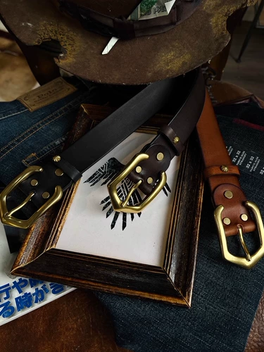 Ретро кожаный латунный ремень ручной работы, в американском стиле, из натуральной кожи