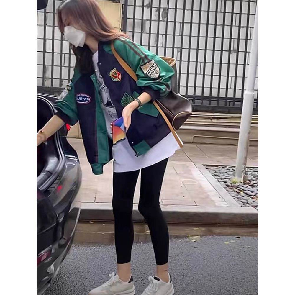 专柜2024复古撞色拼接棒球服冲锋衣外套韩版短版开襟外套夹克女上
