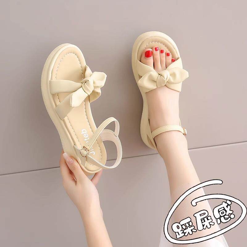 踩屎感平底凉鞋女2025年夏季新款外穿配裙子一字带露趾百搭罗马鞋