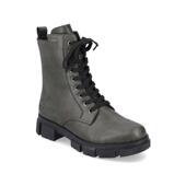 代购 rieker女士马丁靴透气保暖防滑耐磨系带圆头黑色鞋 带厚底