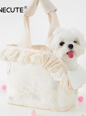 约克夏宠物包便携室内透气单层单肩包泰迪小型犬狗背包蕾丝手提
