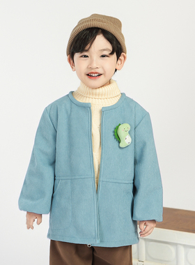 儿童秋冬羽绒服罩衣长袖男孩防脏灯芯绒护衣正穿加绒保暖拉链罩衫