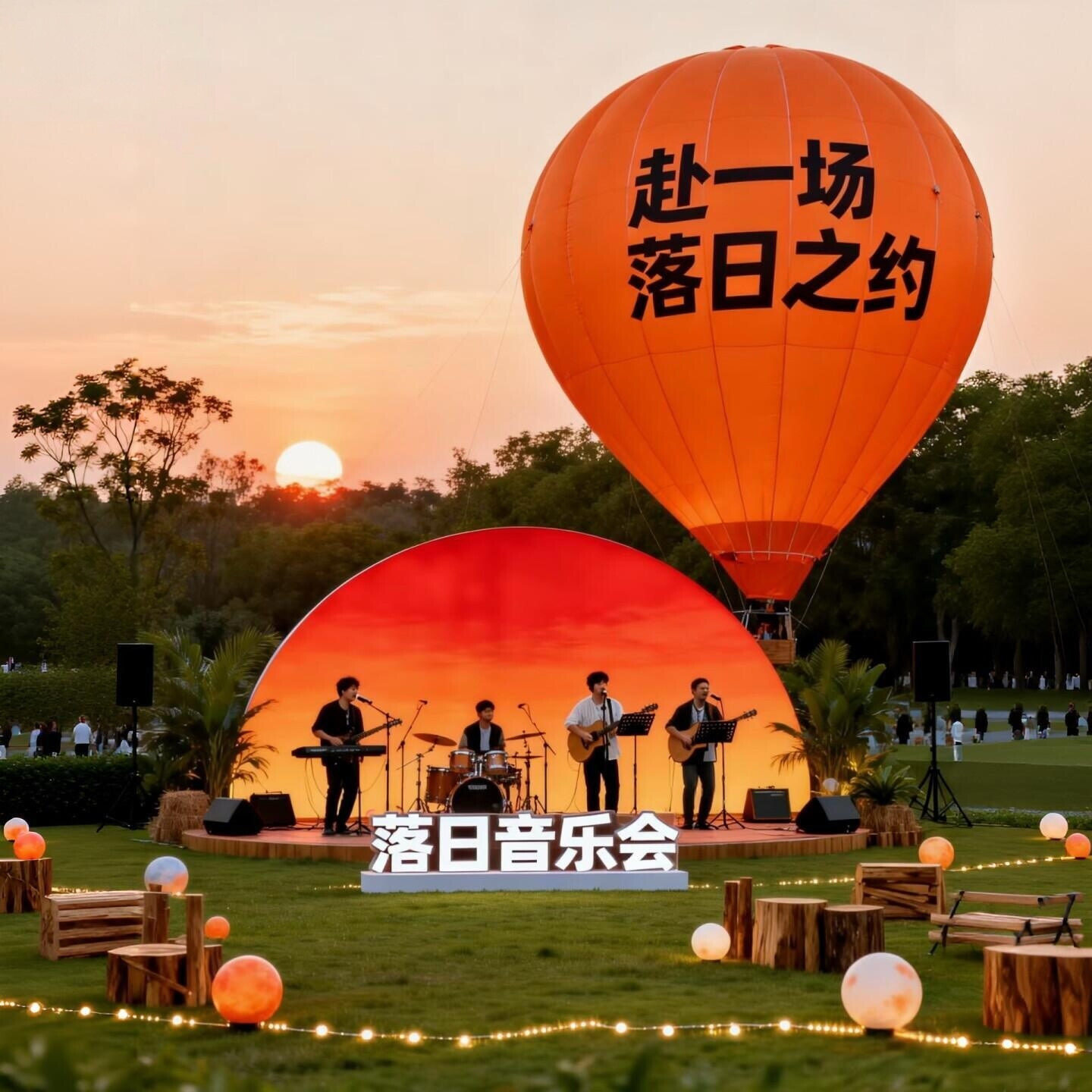 夕阳音乐会户外热气球定制卡通飞艇空飘广告活动网红打卡发光美陈
