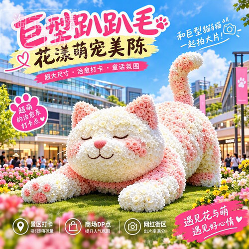 巨型花艺萌宠美陈公园广场草坪景区网红打卡仿真花卡通雕塑摆件