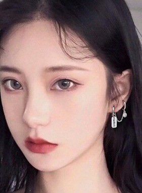 耳链条一体式双圈耳环女潮酷帅双