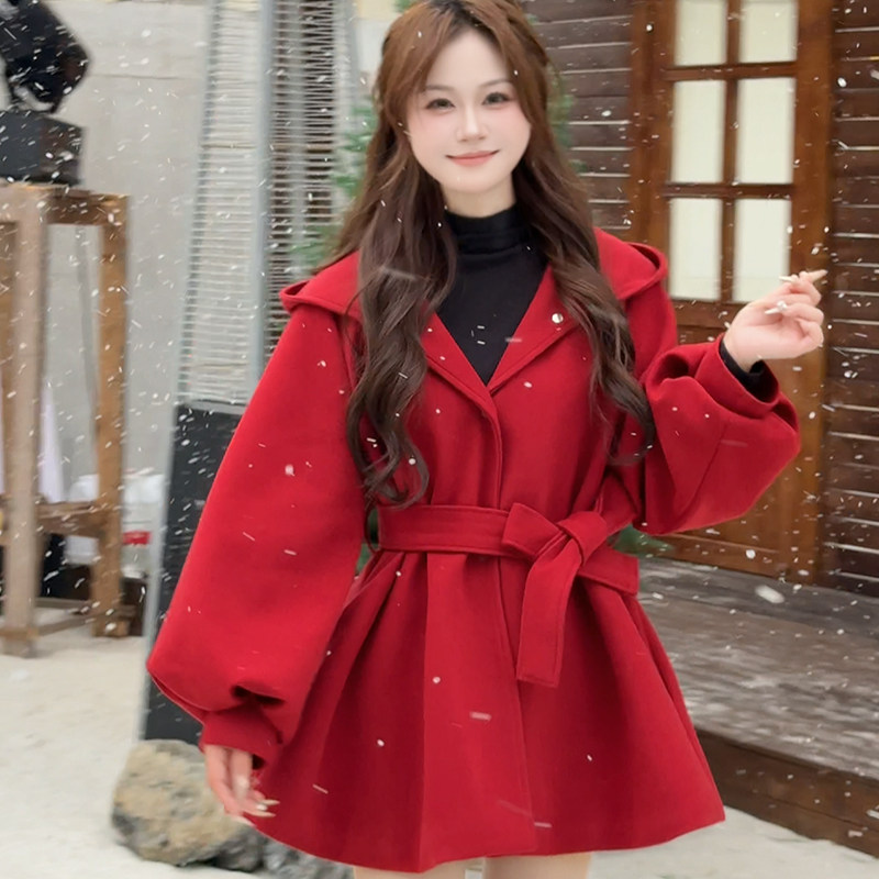 BULE蓝色星球秋冬厚款加厚夹棉新年红呢子大衣连帽设计感毛呢外套,女装/女士精品,毛呢外套,淘宝优惠券,粉丝福利购,淘宝优惠卷