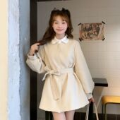 早秋流行秋冬新款 韩系系带短款 风衣裙蓝色星球女装 小个子外套上衣