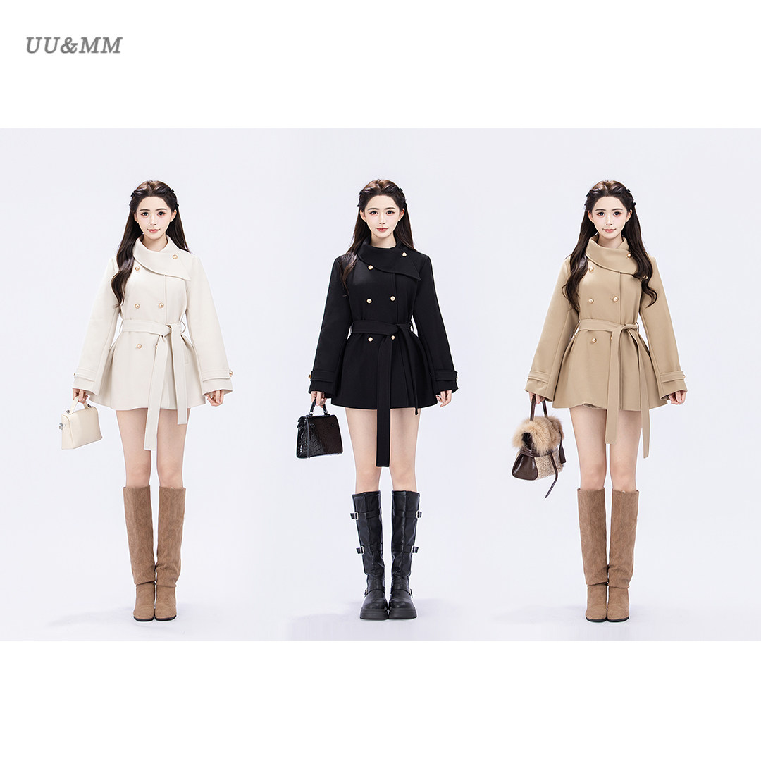 UU&MM【千金女主】名媛风网红爆款显瘦围脖设计风衣外套女装大衣