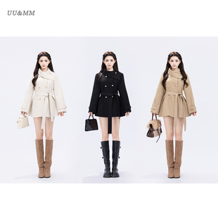 UU&MM【千金女主】名媛风网红爆款显瘦围脖设计风衣外套女装大衣