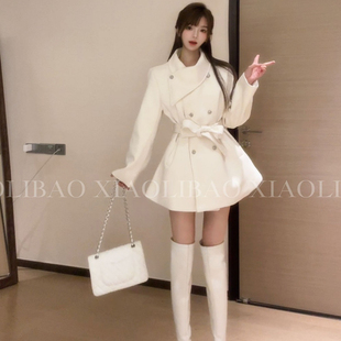 黑色连衣裙大衣女2026年早春新款小个子赫本风高级感短款毛呢外套