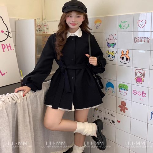 UUMM蓝色星球女装短款风衣外套女小个子穿搭巨好看秋季黑色短风衣