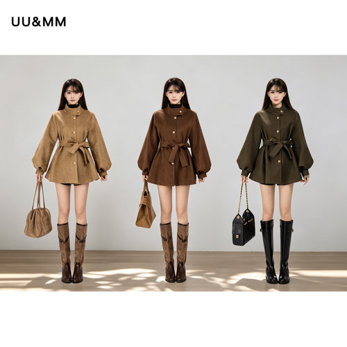 UU&MM老钱风立领短款麂皮绒风衣