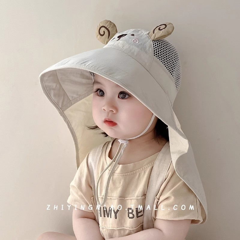 日本防晒帽子儿童夏季薄款遮阳帽可爱防紫外线太阳帽女宝宝披肩帽