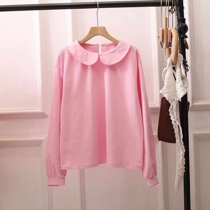 日系娃娃领卫衣T恤女大码宽松