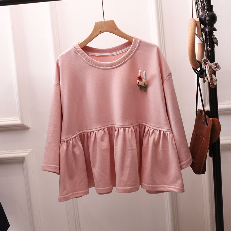 日系复古粉色娃娃衫卫衣女上衣